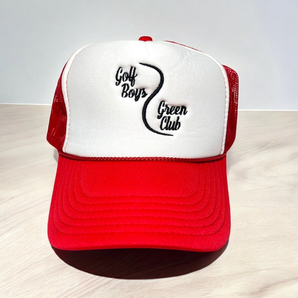 Trucker Hat "Golf Boys Green Club" Red & White Mesh foam Snapback Otto OSFM